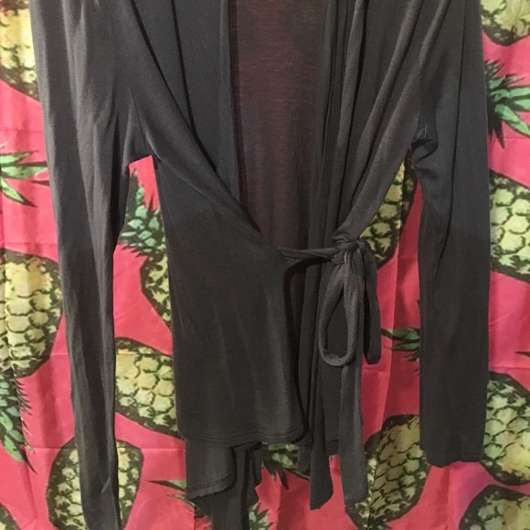 Size L Cardigan Wrap Woth Tie Dark Grey Light Wt - Picture 2 of 5